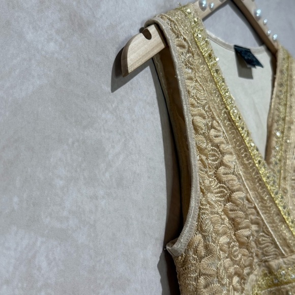 Vintage Y2K Babydoll Lace Top Champagne Gold Sequins Large Holiday NYE Fairycore - Picture 6 of 13